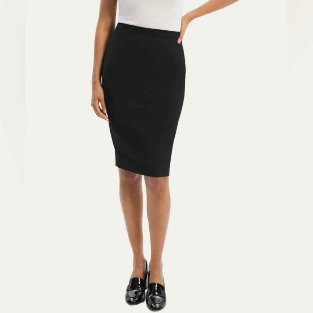 Black Wool Midi Pencil Skirt
